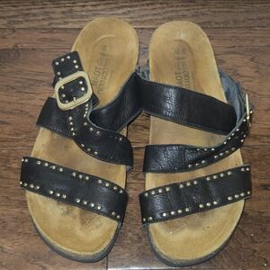 Naot Black Studded Leather Sandals with Buckle